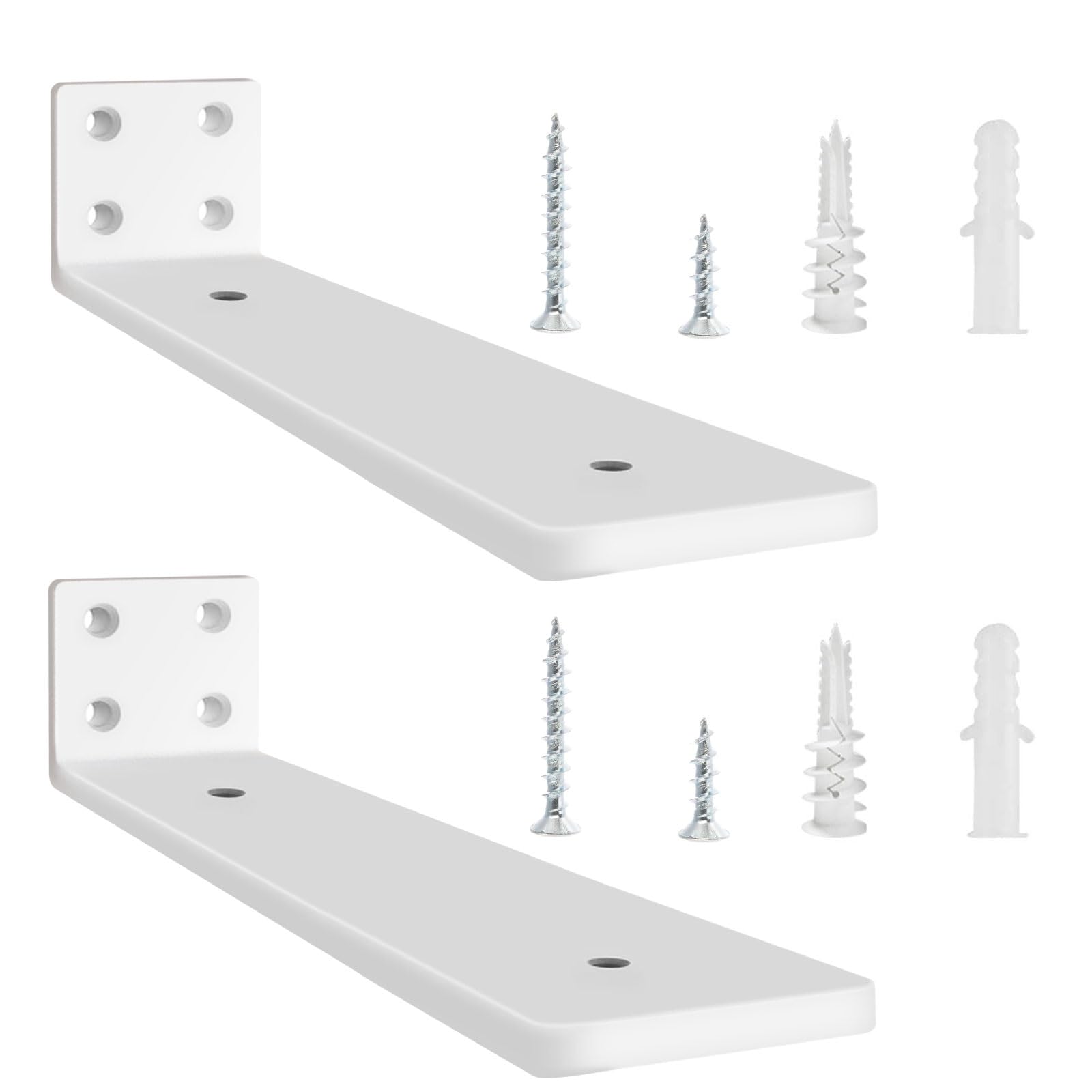 2 Pz Staffe per Mensole Pesanti, Reggimensola Supporto Reggi Mensola da Muro, Staffe a L Angolari Metallo per Montaggio Mensola Legno (Bianco, 20 cm)