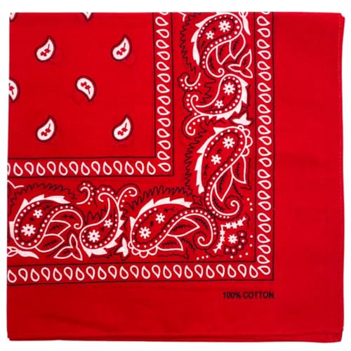 MDSTYLE 100% Cotton Bandana for Men & Women 22' x 22' Paisely Pattern Handkerchief Headband Scarf Dog (Red)