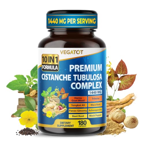 Vegatot Cistanche 10-in-1 Complex 1440mg with Horny Goat Weed, Tongkat Ali - 180 Capsules
