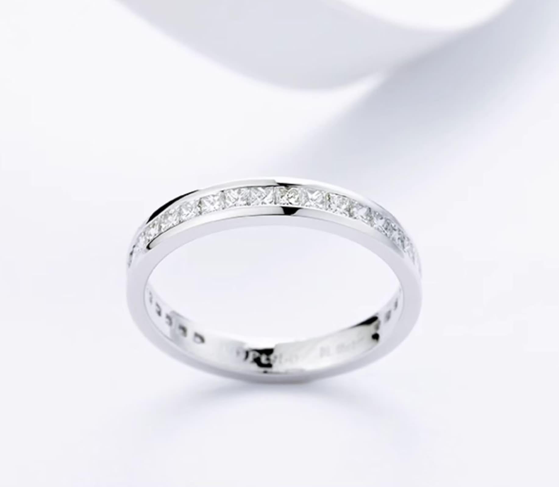 Juego de anillos de plata, anillos de aniversario para mujer con diamantes creados en laboratorio en forma de princesa, oro blanco