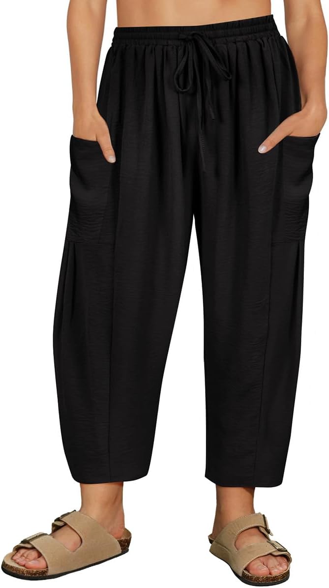 CARCOS Plus Size Pants Womens Summer Palazzo Harem Pants Drawstring Lantern Beach Pant Ankle Vacation Pant with Pocket Xl-5XL