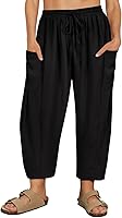 CARCOS Plus Size Palazzo Harem Pants Women Summer Beach Vacation Drawstring Lantern Pants with Pockets XL-5XL