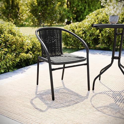 Image of Flash Furniture Lila Black Rattan Indoor-Outdoor Restaurant Stack Chair