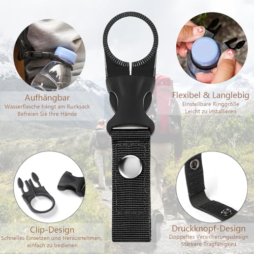 FLEXNOVA 6 Stück Flaschenhalter Gürtel Schwarz, Nylon Gürtel Flaschenhalter Clips Tasche Water Bottle Holder, Karabiner Flaschenhalter Set, Wasserflaschen Schnallen Halter, Outdoor Trinkflaschen Haken