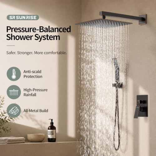 Image of SR SUN RISE Shower Faucet Set 10-Inch Rainfall Shower Head ORB