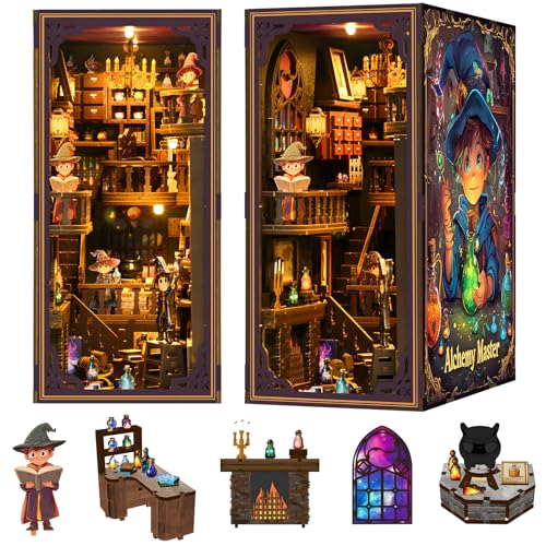 Puzzle 3D bois coin de livre kit bibliothèque miniature magique 14 ans
