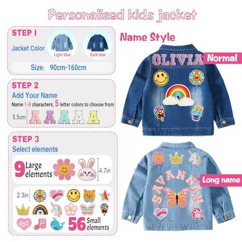 Personalized Girls Jean Jacket with Names, 1-14 Year Old Girl Boy Birthday Gift, Custom Girls Jean Jackets Clothes3