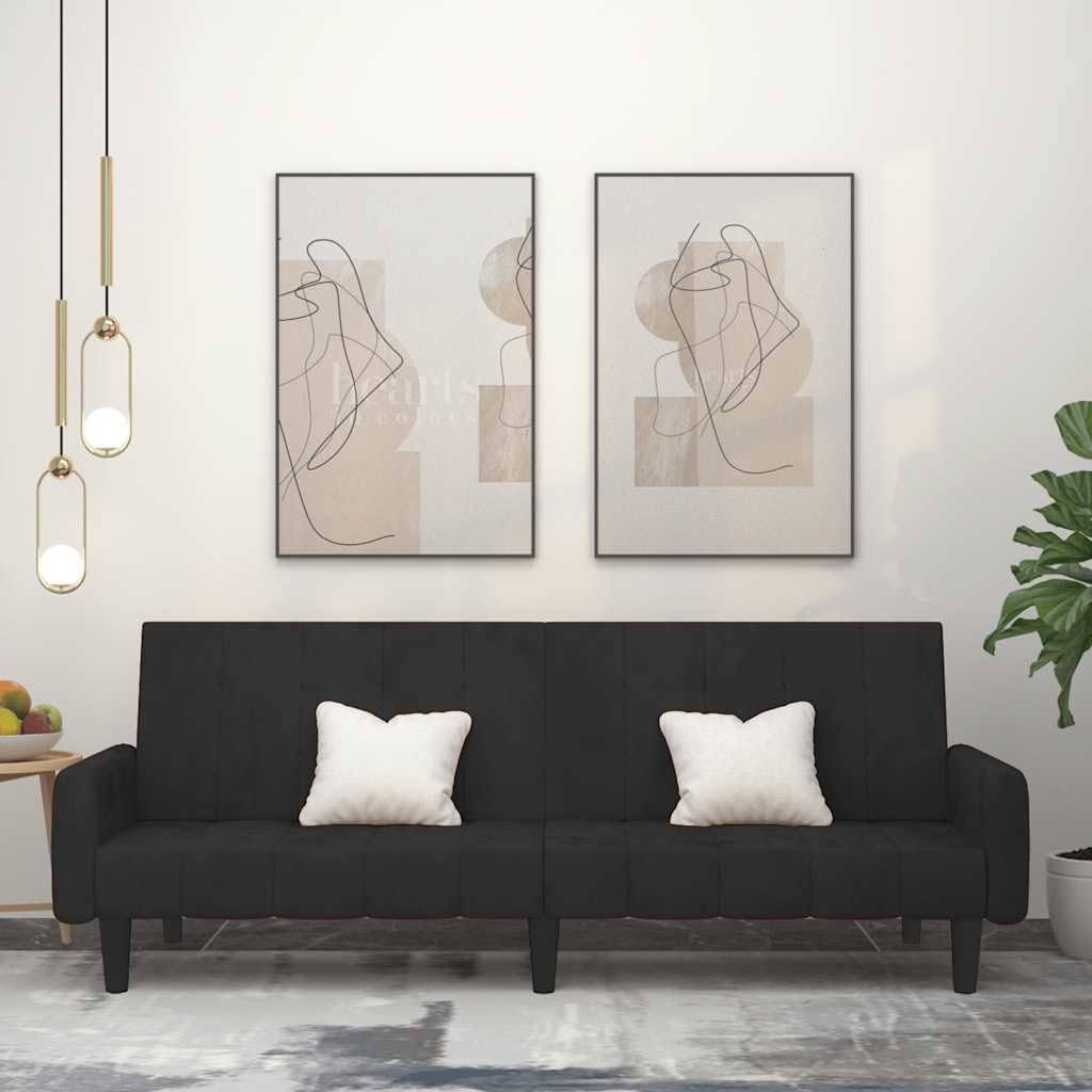Sofa z funkcją spania 2-osobowa, czarna, aksamitna, z miejscem do przechowywania, 220 x 84,5 x 69 cm, funkcja 2 w 1, stabilna drewniana rama, wygodna tapicerka, nadaje się do salonu, pokoju