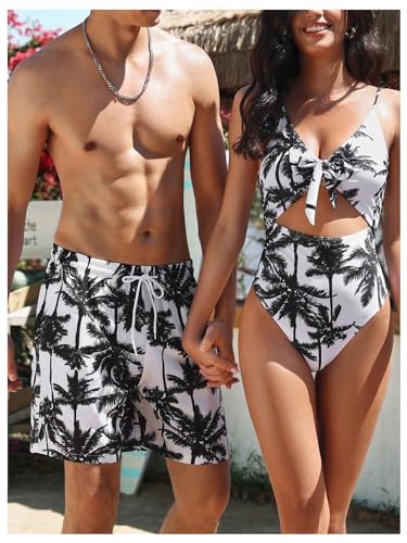 WDIRARA Men's Tropical Print Hawaiian Swim Trunks Drawstring Waist Summer Beach Swim Shorts3