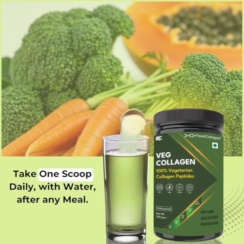 Image of Vegetarian Collagen Peptides by PawaCollagen, Veg Collagen Powder with Natural Flavor, Supports Healthy Skin, Hair, Joints & Bones, Digestion- 250gm (Veg Collagen)