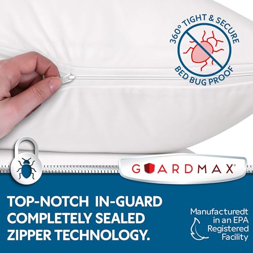 Guardmax Protetor de travesseiro premium com zíper tamanho padrão - Pacote com 8 capas de travesseir