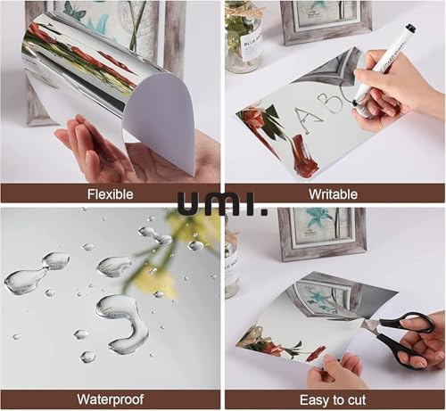 Image of 4pc Pack A4 Size Self Adhesive Acrylic Silver Mirror Finish Decorative Flexible Sheets Wall Stickers 30 x 21 cms