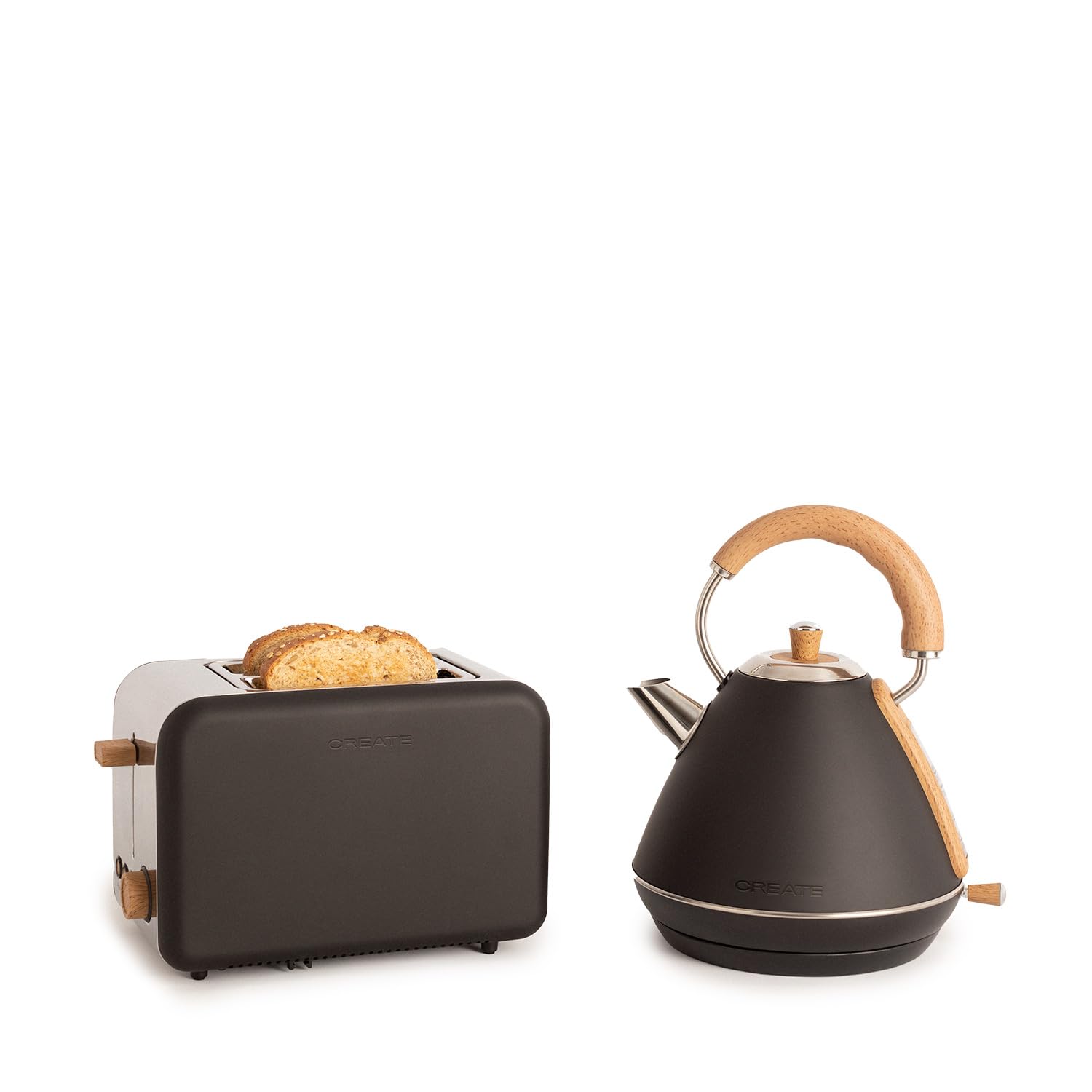 Ensemble Grille-pain 4 Tranches Et Bouilloire 1,7L - Style Rétro Mat Taupe, Super Design