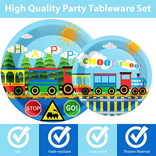 Image of gisgfim 96 Pcs Train Plates and Napkins Party Supplies Train Birthday Party Tableware Set Train Theme Party Decorations Favors for Birthday Baby Shower Serves 24 Guests