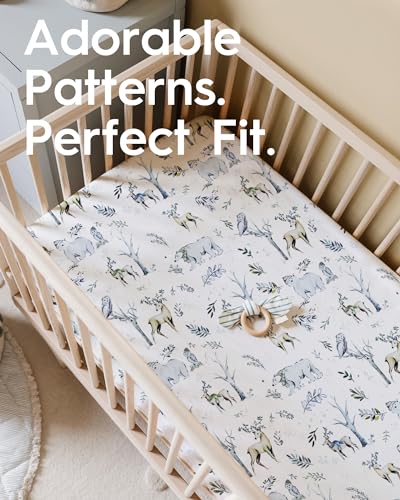 Image of Boy Crib Sheets, TotBasic Premium Soft Crib Mattress Sheet Fitted, Ultra Breathable Crib Fitted Sheet, Super Stretchy Baby Bed Sheets 28''x52''x9'' Extra Deep Pocket (Woodland Deer & Rabbit Fox)