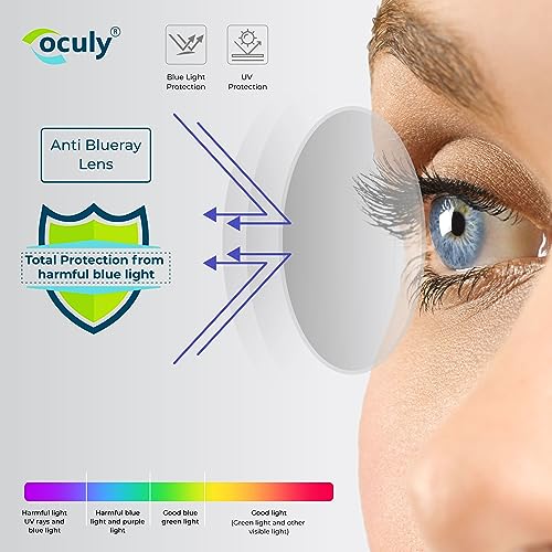Image of OCULY Rectangular Blue Light Blocking Computer Glasses | Protect Eyes and Reduce Strain & Fatigue | Anti-UV, Anti-Glare for Gaming, Office, Reading | Quality Transparent Blue Block Lenses