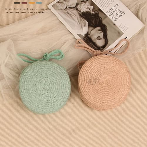 Shoulder Bag Solid Color Handwoven Crossbody Bag for Women Girl Round Beach Bag4
