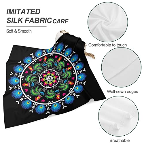 Polish Traditional Folk Art Women's Square Scarf Soft Neckerchief Bandana Headscarf Hair Wrap Indoor Outdoor 18"x18"4