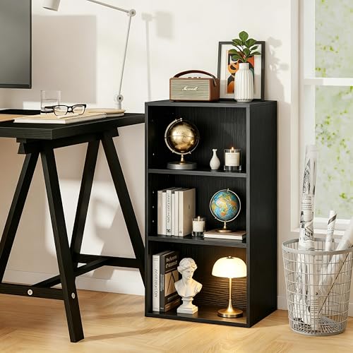 Image of HealSmart 3 Tier Bookcase, Industrial 3 Book Shelf, 9.2 inch D x 23.8 inch W x 31.5 inch H Tall Open Cube Storage Organizer for Home Office, Living Room, Bedroom and Dinning Room, Black