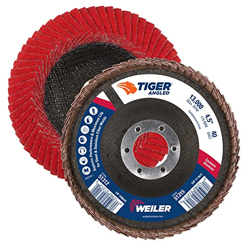 Image of Weiler 51312 4-1 /2 inch Tiger Angled Flap Disc, Cloth Backing, Ceramic Alumina 40C Grit, 4-1 /2 inch Diameter (Pack of 10)