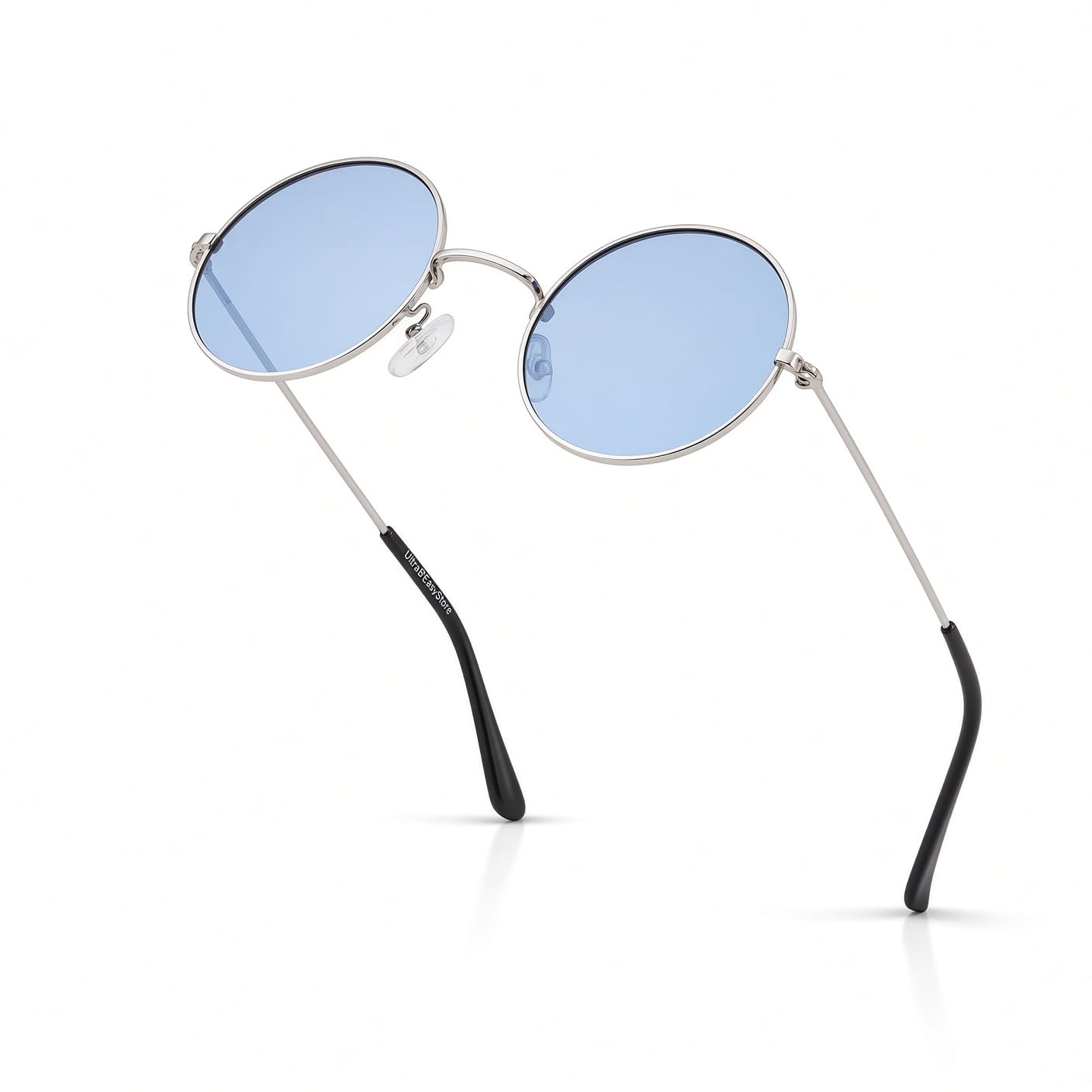 Ultrabyeasypeasystore Unisex Silver With Light Blue Lenses Silver Frame & Blue Lenses Retro Round Metal Sunglasses Uv400 Mens Womens
