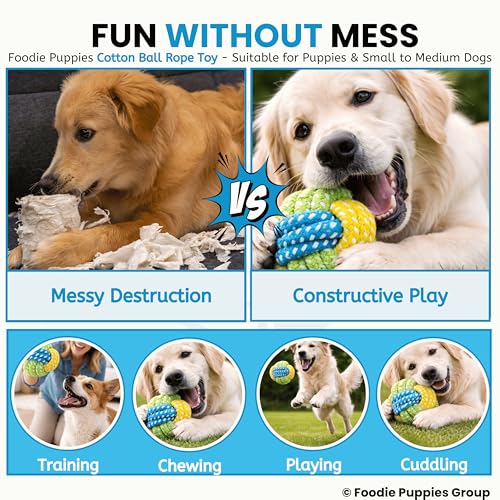 Image of Foodie Puppies Dog Rope Ball Toy for Dogs and Puppies | Pure Cotton, Strong Braided and Chew Safe Rope Toy | Teething, Chewing, Fetching, and Playing (Color May Vary)