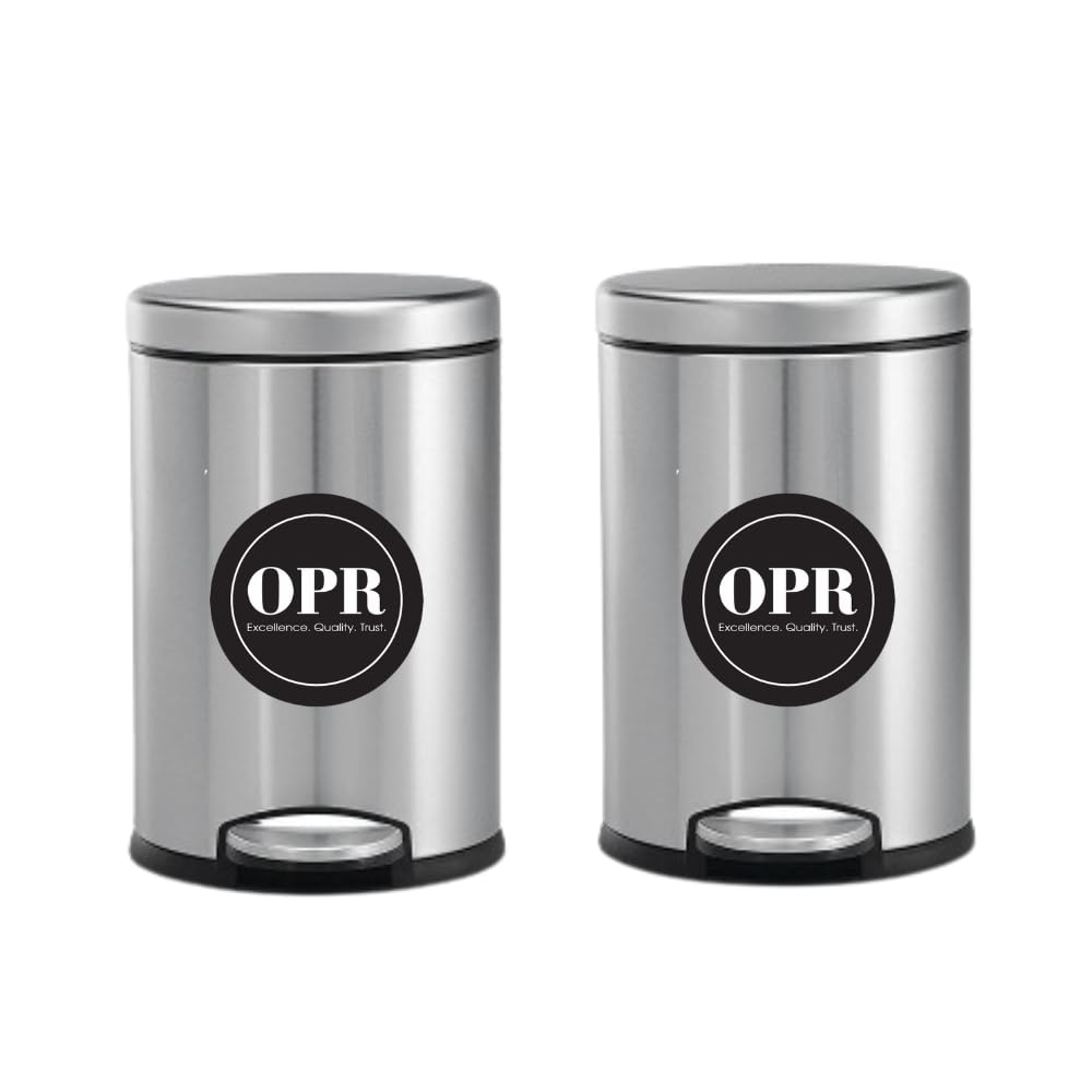 OPR Stainless Steel Plain Pedal Dustbin with Lid | Trash Can Round Shape Dustbin for Bathroom, Home, Kitchen, washrooms, Room and Office- Pack Of 2 (5 Litre)