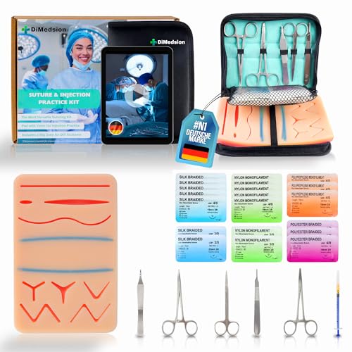 Dimedsion Chirurgisches Nahtset mit Venen und Freischnittbereich | Suture Practice Kit für das Üben von Nahttechniken, Nähset Medizin, Chirurgische Instrumente, Nahtset Übung Medizin, Suture Kit