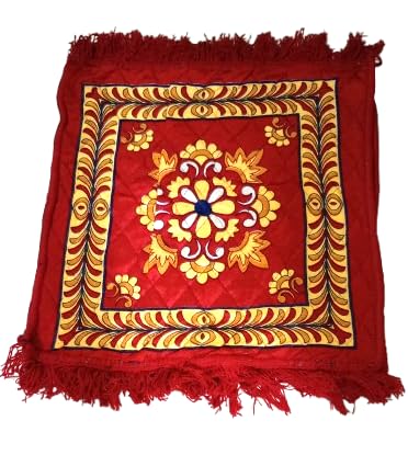 Aadityaa's Handcrafts Puja Mat, Red Colour weived with Cotton Double Layer Threads Decorative Jhalor Asana (20INx22IN), Pack of 1.-image-28