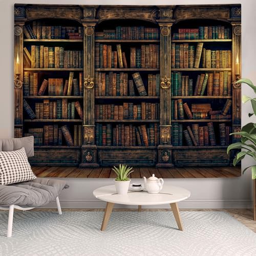 Yexit Retro Bookshelf Wall Tapestry, Vintage Books Study Library Tapestries For College Dorm Bedroom Magic Caslte Backdrop 36×48 Inch thumb #3