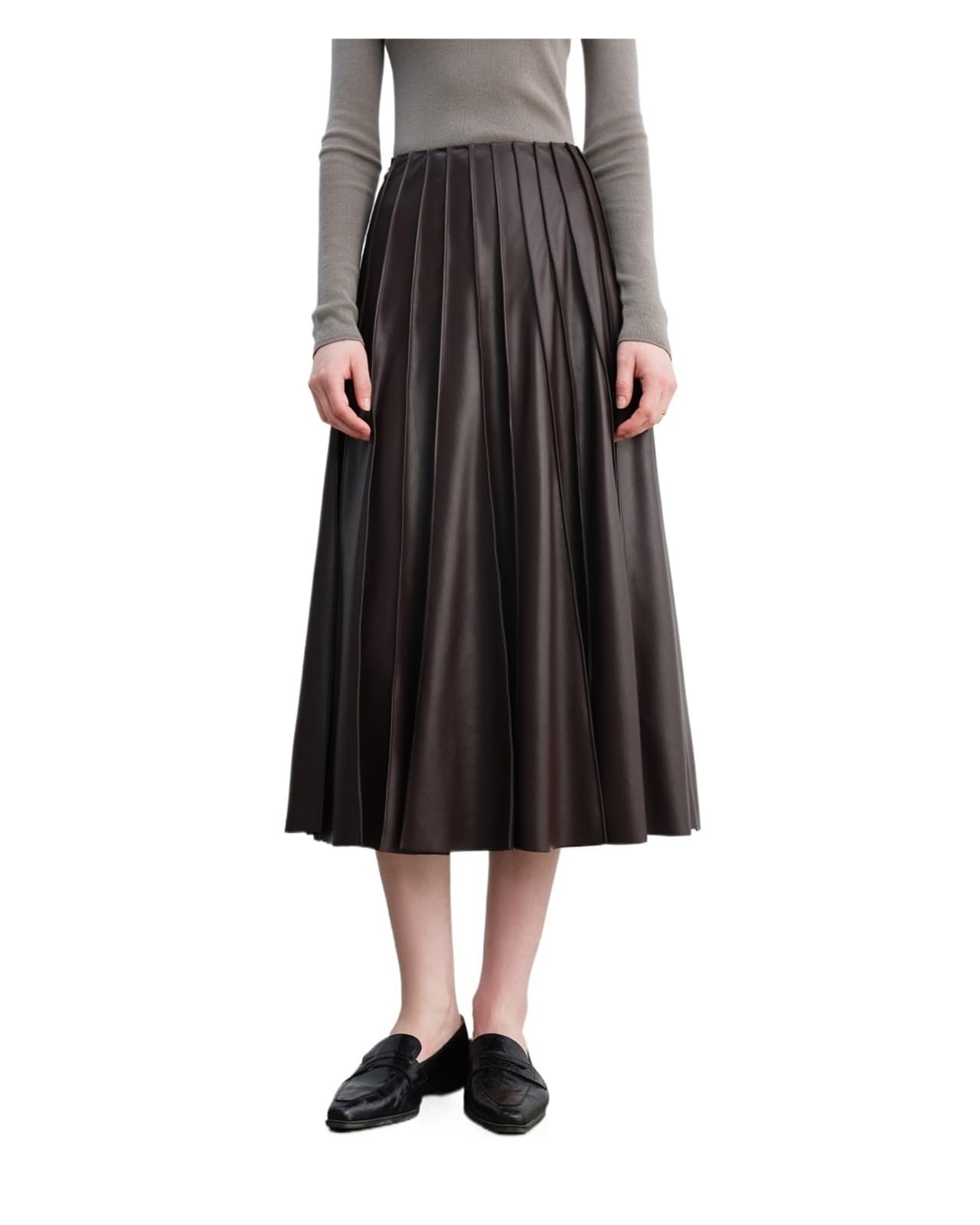 Falda de Cuero Elegante con Brillo de Cereza for Mujer Falda Plisada Tipo Paraguas de Corte A for Mujer