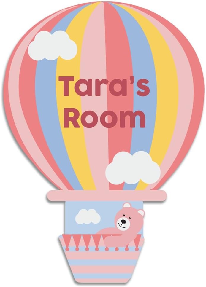 Girl's Hot Air Balloon Personalised Bedroom Door Plaque. Pink Wall Sign for Her