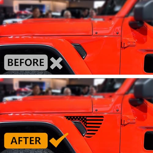 Image of 2Pcs /Pair Side Fender Vent American Flag Decals Compatible with Jeep Wrangler 2018-2024 USA Flag Vinyl Sticker for Truck Gladiator JT 2020 2021 2022 2023 2024 Decals Accessories (Black)