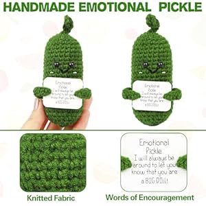 Hoedia Handmade Emotional Pickle Gift Cucumber Crochet Doll Inspirational Gifts with Cards Cute Knitted Funny Support Potato Friend Birthday Mothers Day Easter Basket Stuffers Emotional Pickle