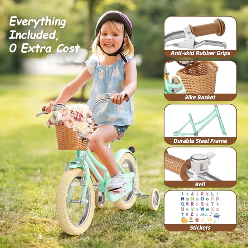 Image of 67i Girls Bike with Training Wheels 12 /14 /16 /20 Inch, Toddler Girl Bicycle for Ages 3-12, Bicicleta para Ninas with Basket, Bell, Adjustable Seat & Handlebar, Padded Seat, Chain Guard
