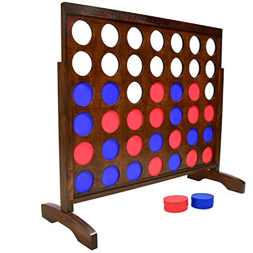 Image of GoSports 4 Foot Giant Wooden 4-in-a-Row Connect Game - Jumbo Party Size with Heavy-Duty Coins - Easy Setup and Portable Design for Indoor and Outdoor Yard Game for Adults