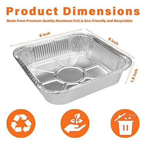 Lsshao Aluminum Pans 8X8 Disposable Foil Pans (25 Pack) - 8 Inch Square Baking Cake Pans - Tin Foil Pans Food Containers Great For Cooking, Heating, Storing, Prepping Food #TOP5