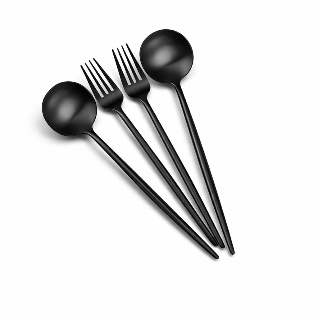 Matte Black Spoon & Fork Set - Stainless Steel Cutlery -1 Matte Black Spoon & Fork Set - Stainless Steel Cutlery -1