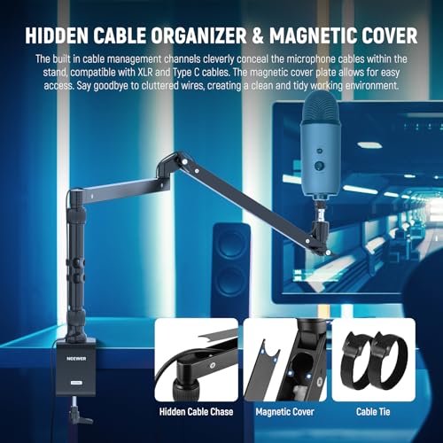 Image of NEEWER Low Profile Mic Arm Desk Stand Mount with Damping, 360 Swivel Articulating Boom Arms with Heighten Pole & Cable Management Channels for Microphone Podcast Gaming Streaming Zoom Calls, MST002