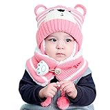 Baby Beanie Hat Scarf, Newborn Toddler Winter Warm Knit Cap, Fleece Lining Winter Warm HAT for Little Boys Girls (Pink （hat & Scarf)