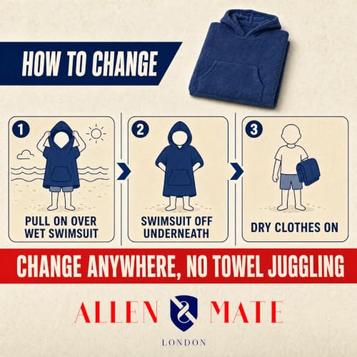 Image of ALLEN & MATE Kids Surf Poncho Towel Robe, Hooded Changing Robe, 6-13 Years
