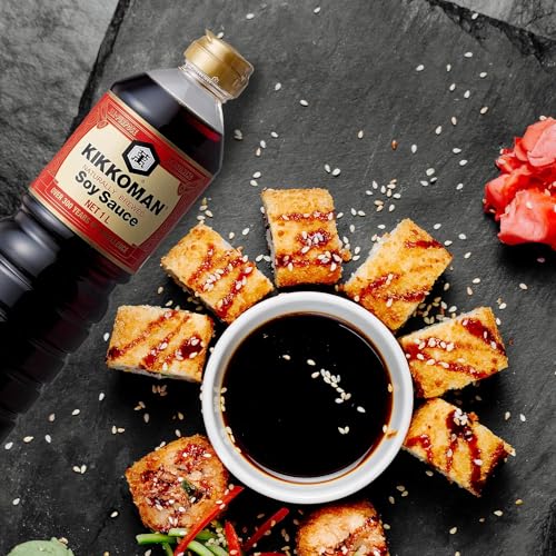 Image of Kikkoman Naturally Brewed Soy Sauce - 1 Litre | Made in Japan, All Purpose Seasoning - 4 ingredients- Soy Beans, Salt, Water, Wheat | Vegetarian, No Added Colour or Preservatives