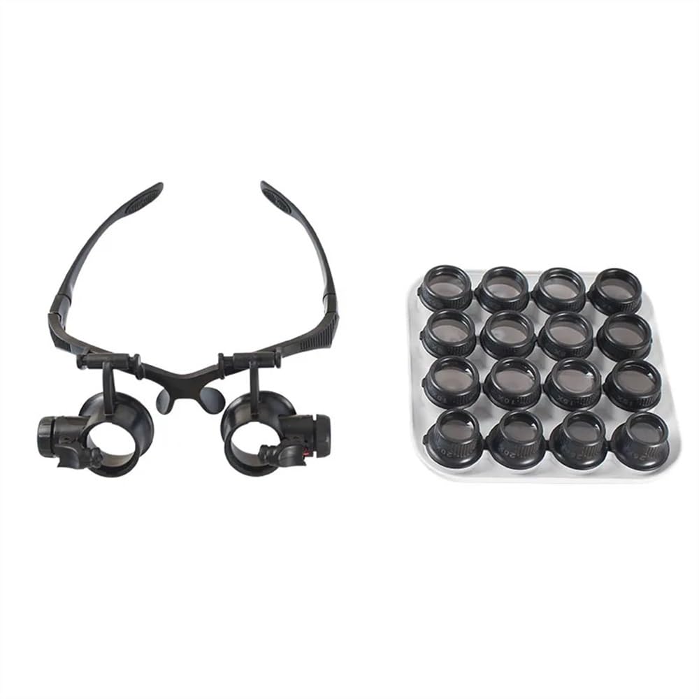 Microscope Magnifying Glass w/8 Pair Lens Eye Jewelry Watch Repair Reading Magnifier Glasses with 2LED Lights Loupe