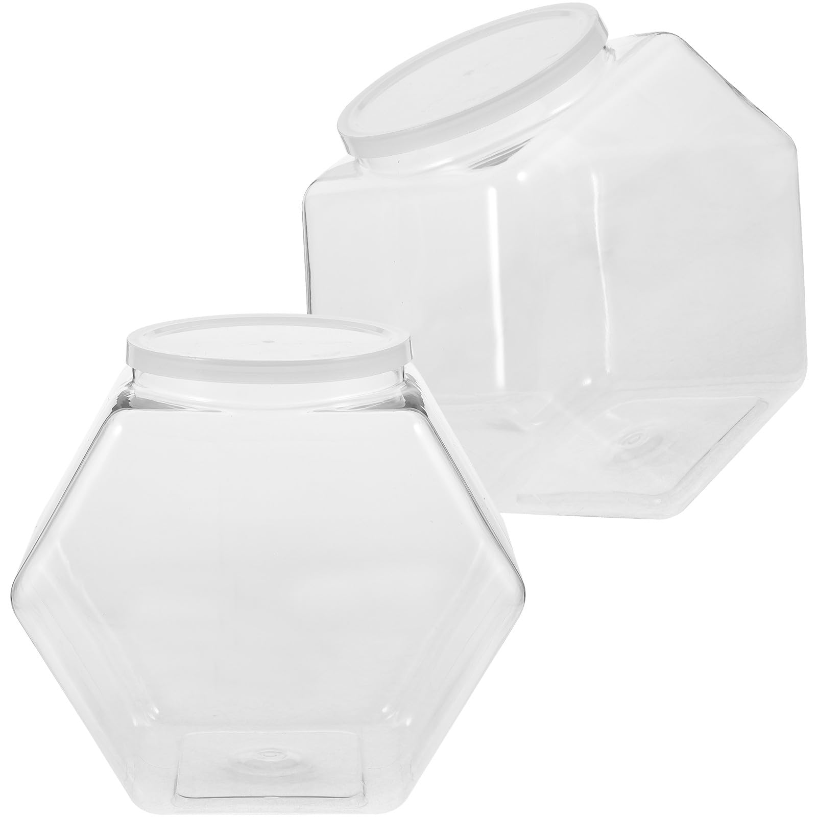 SUPVOX Set 2 Pezzi Barattoli Esagonali Coperchio per Alimenti, Contenitori Ermetici in Plastica Bianca da 3800ml, Resistenti e Multiuso per Conservazione Cibi