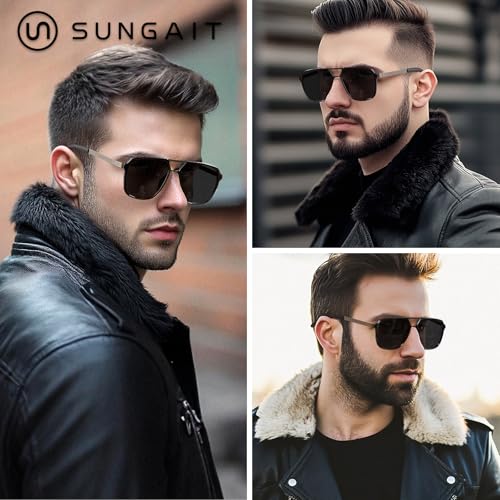 Oversized Retro Aviator Sunglasses for Men Polarized Trendy Rectangle Shades 80s 90s Sun Glasses2
