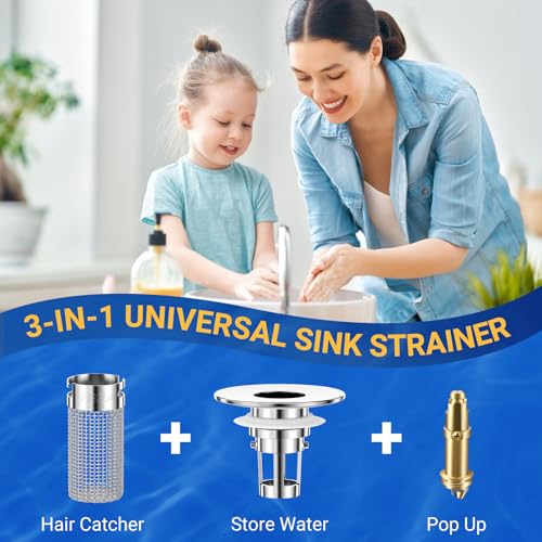2PCS Bathroom Sink Stopper Strainer, Pop-Up Bathroom Sink Drain Strainer with Removable Stainless Steel Hair Catcher Basket, Universal Fit for US Bathroom Sinks, Bathtubs, Showers & Floor Drains - Image 7