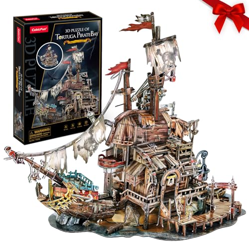 3D Puzzles for Adults Kids Tortuga Pirate Bay Cool Pirate Shipwreck, Desk Decorations Indoor Model Kits Ragged Pirate Ship Birthday Gifts for Women Men, Puzzles for Adults for Kid