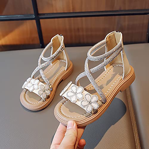 Cute Toddler Sandals Children's Girls Summer Sandals With Zipper Flower Rhinestone Open Toe Sandals Baby Sandals Size 42