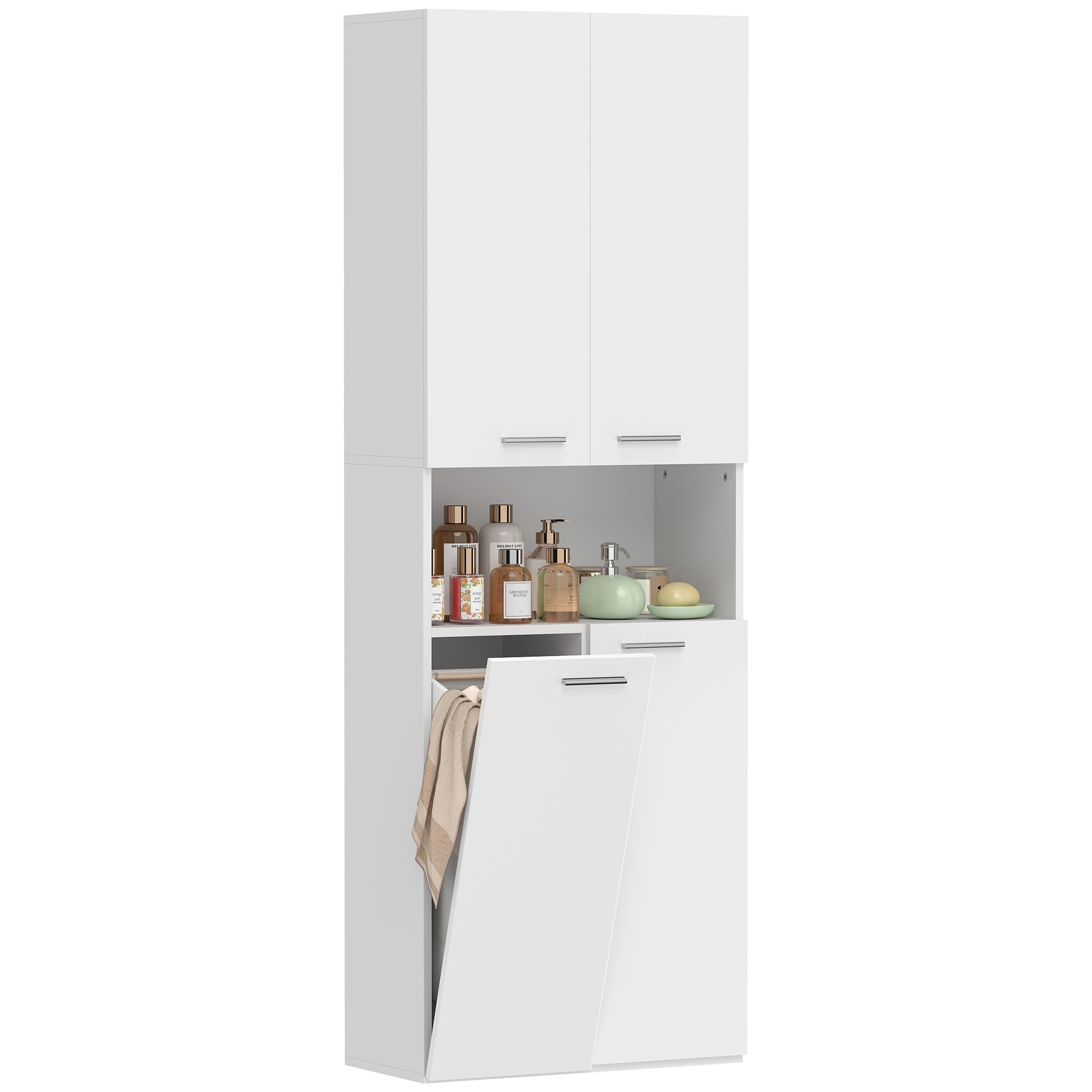 HOMCOM Badezimmerschrank Badschrank Wäschekorb 60 x 30 x 174 cm Weiß