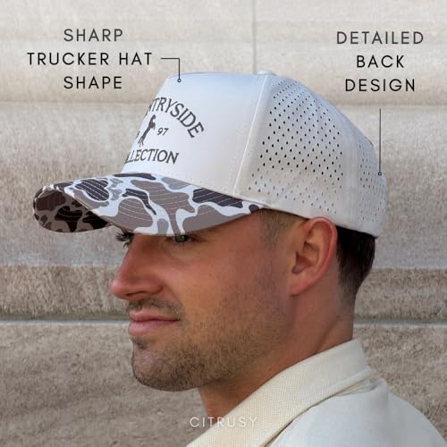 Image of CITRUSY Athletic Trucker Golf Hat | Performance Mens 5 Panel Cap | Cool Breathable Waterproof Workout Running Snapback